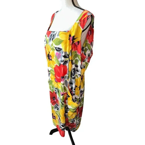Dressbarn Size 22w Floral Sleeveless Dress - Red, Yellow, Black - Picture 3 of 7